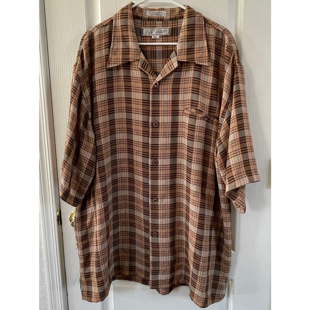 D&E Collection Plaid Button Up Shirt Mens 3XL Brown Camp Shirt